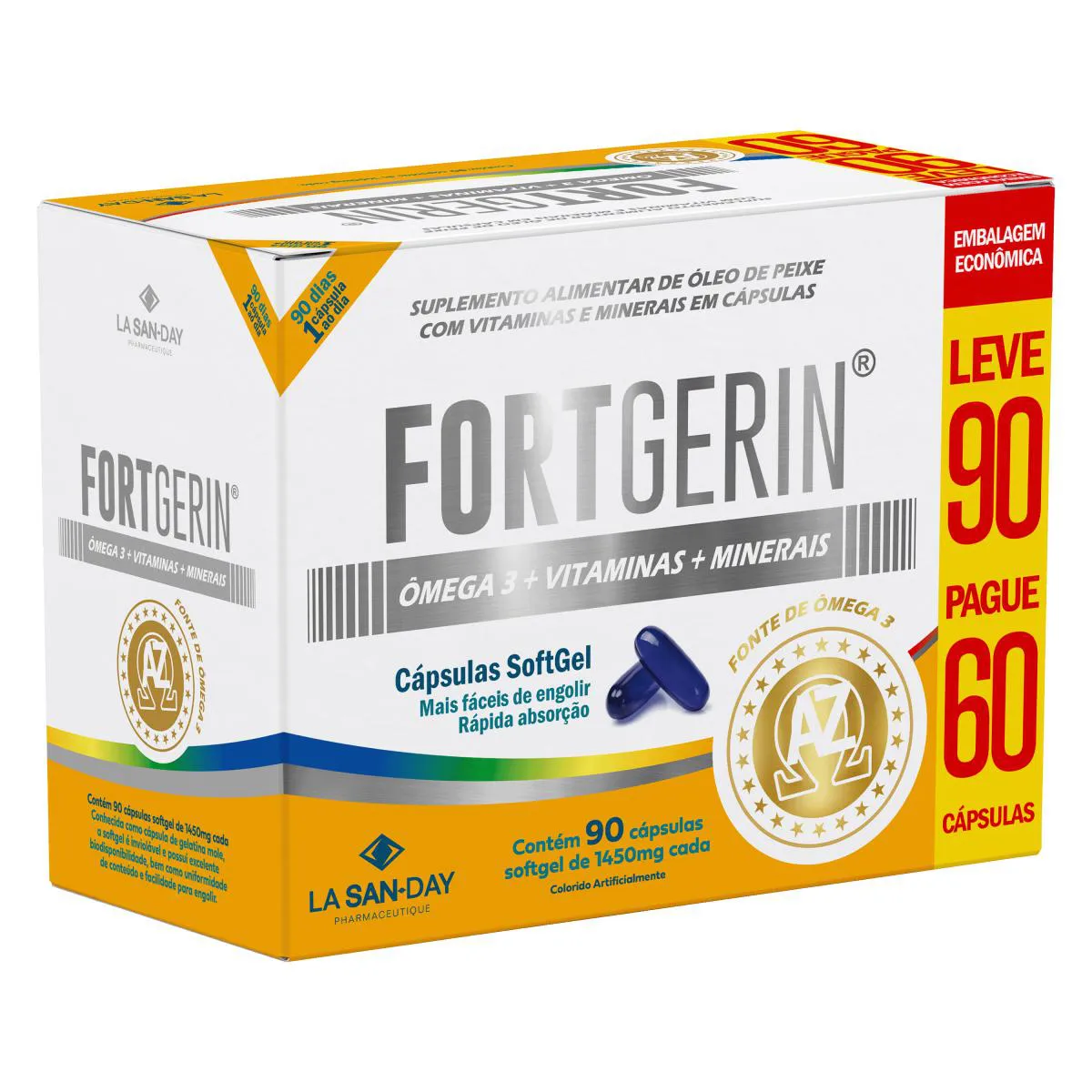 Polivitamínico Fortgerin AZ + Ômega - Leve 90 Pague 60 Cápsulas - La San Day