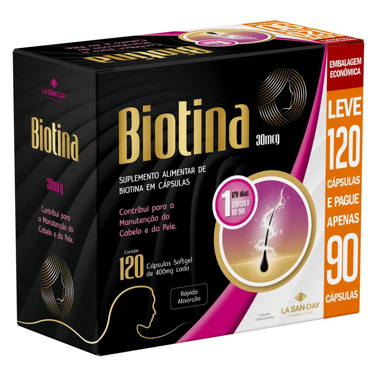 Suplemento Alimentar Biotina - Leve 120 Pague 90 Cápsulas - La San Day