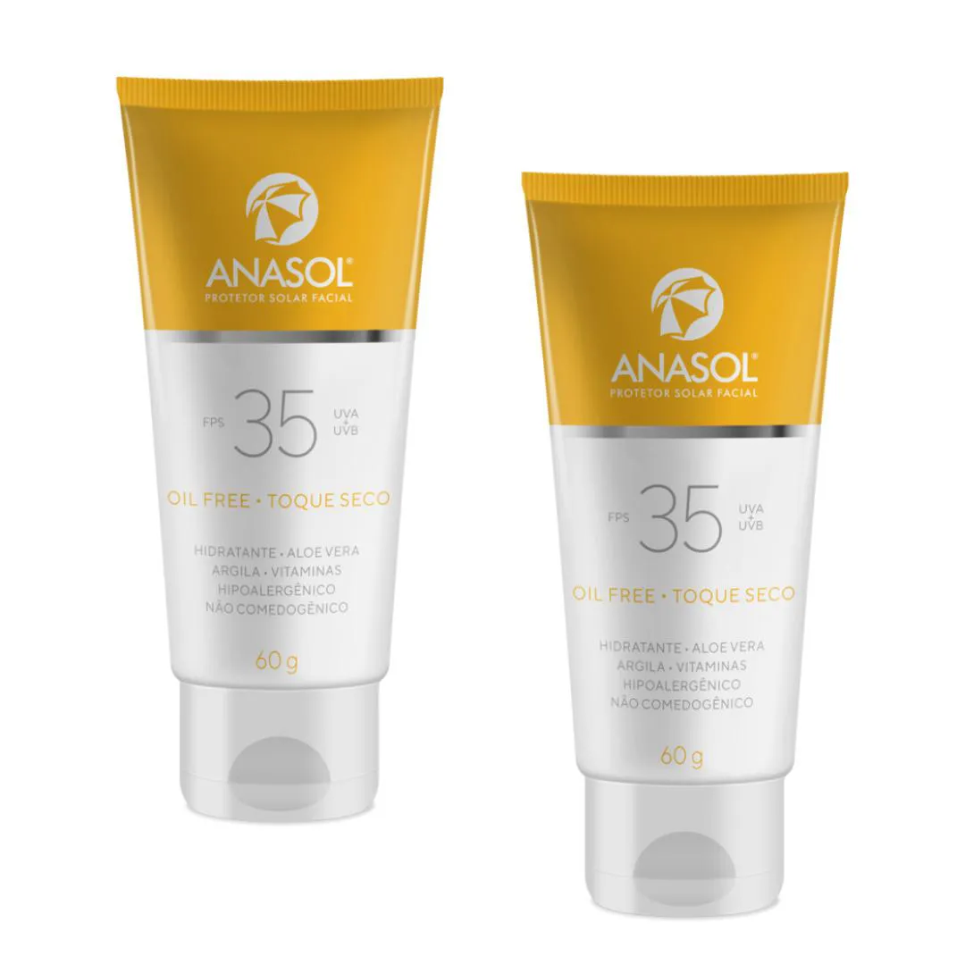 Kit Anasol Protetor Facial Fps 35  60 gr Toque Seco com 2 unidade Vegano