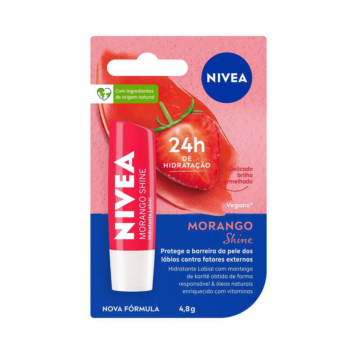 Hidratante Labial Nivea Morango Shine com 4,8g