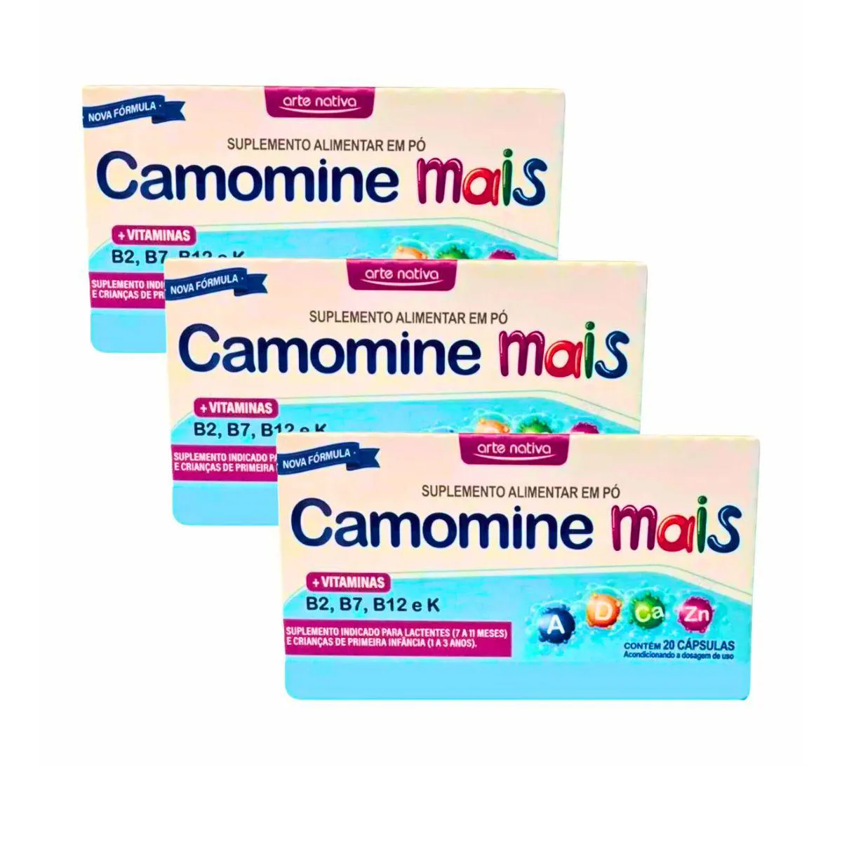 Camomine  Mais suplemento de vitamina A, D, Ca, Zn, B2, B7, B12 e K