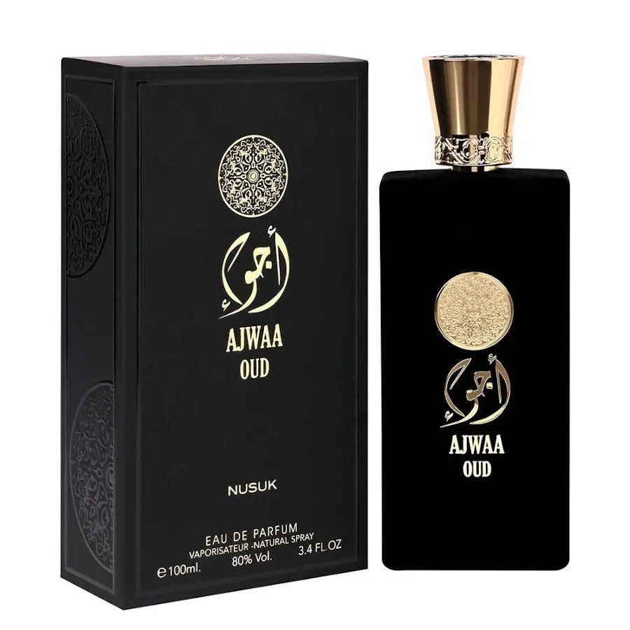 Ajwaa Oud Black Nusuk Perfume Masculino Eau de Parfum 100ml Árabe Incolor