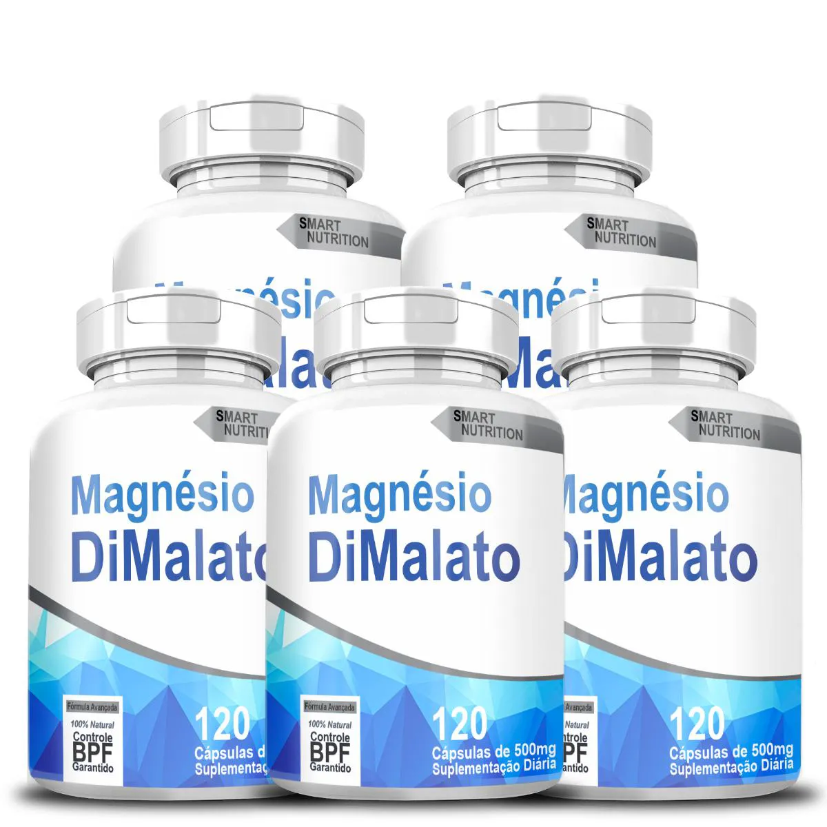 Kit Com 5 Potes Magnésio Dimalato 500mg 120 Cápsulas