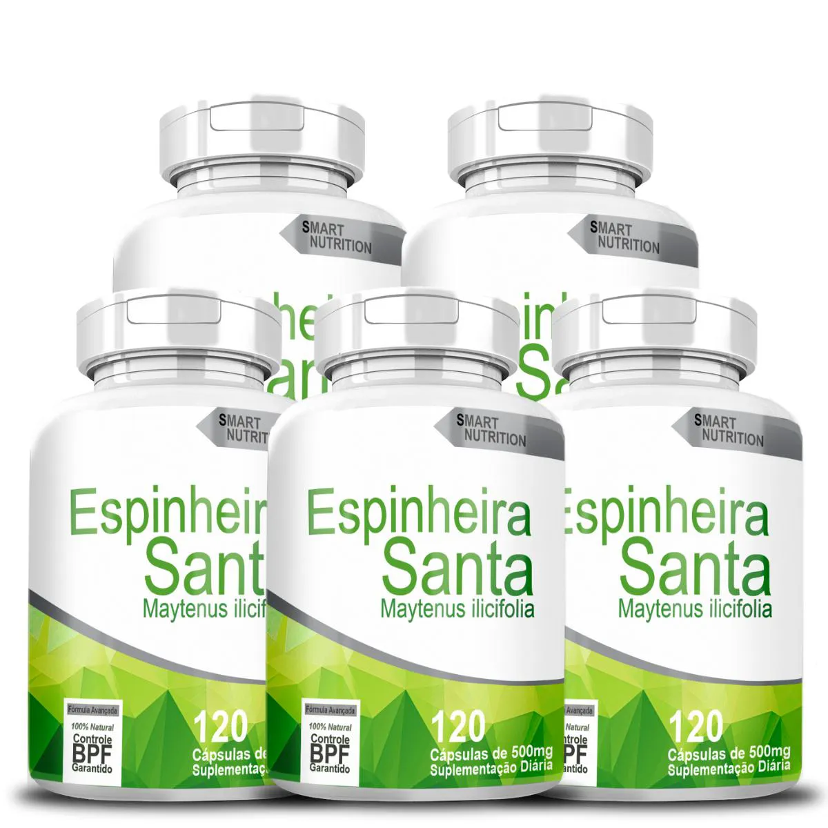 Kit com 5 Potes Espinheira Santa 500MG 120 Cápsulas