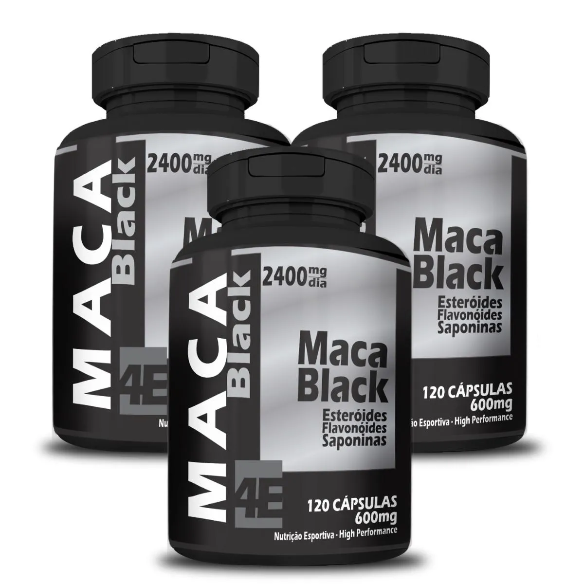 Kit Com 3 Potes  Maca Black 600mg 120 Cápsulas
