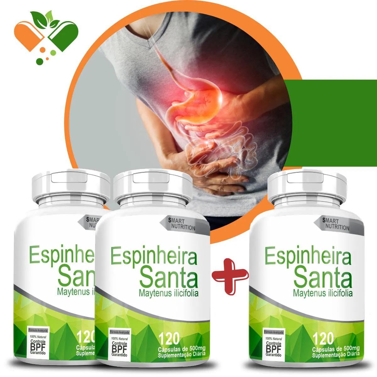 Compre 2 Leve 3 Potes Espinheira Santa 500MG 120 Cápsulas