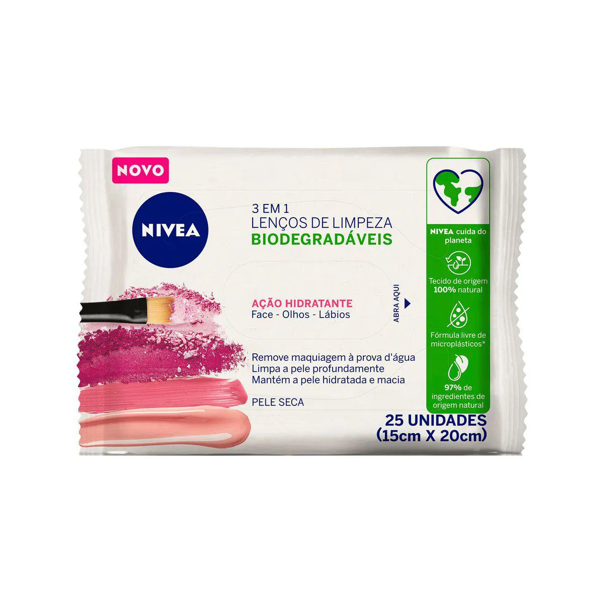 Lenço Demaquilante Nivea 3 em 1 Ação Hidratante 25 unidades