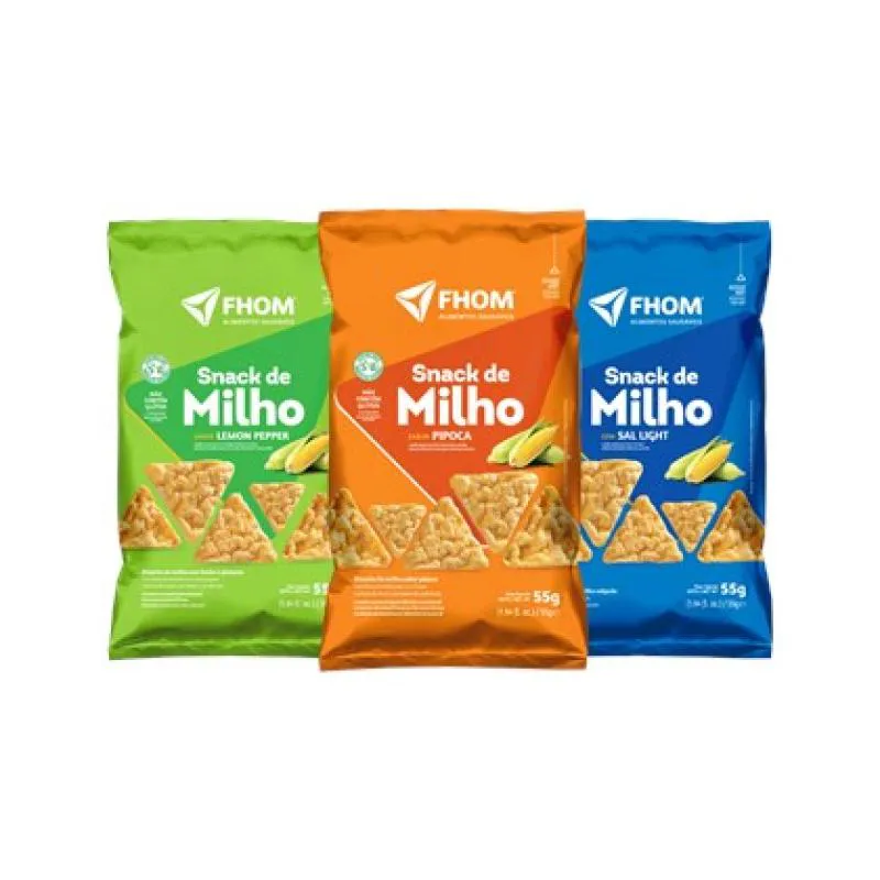 Kit 3 unid Snack de Milho 3 Sabores Vegano Sem Glúten FHOM