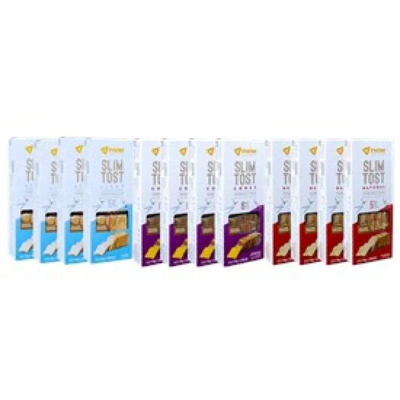 Kit 12 unid Torrada Slim Tost 3 sabores Vegano Caixa FHOM