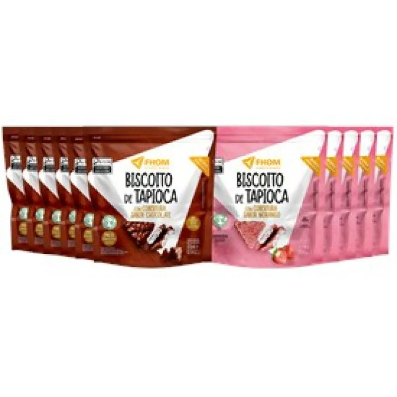 Kit 10 unid Biscoito de Tapioca 2 sabores 60g Vegano Sem Glúten FHOM