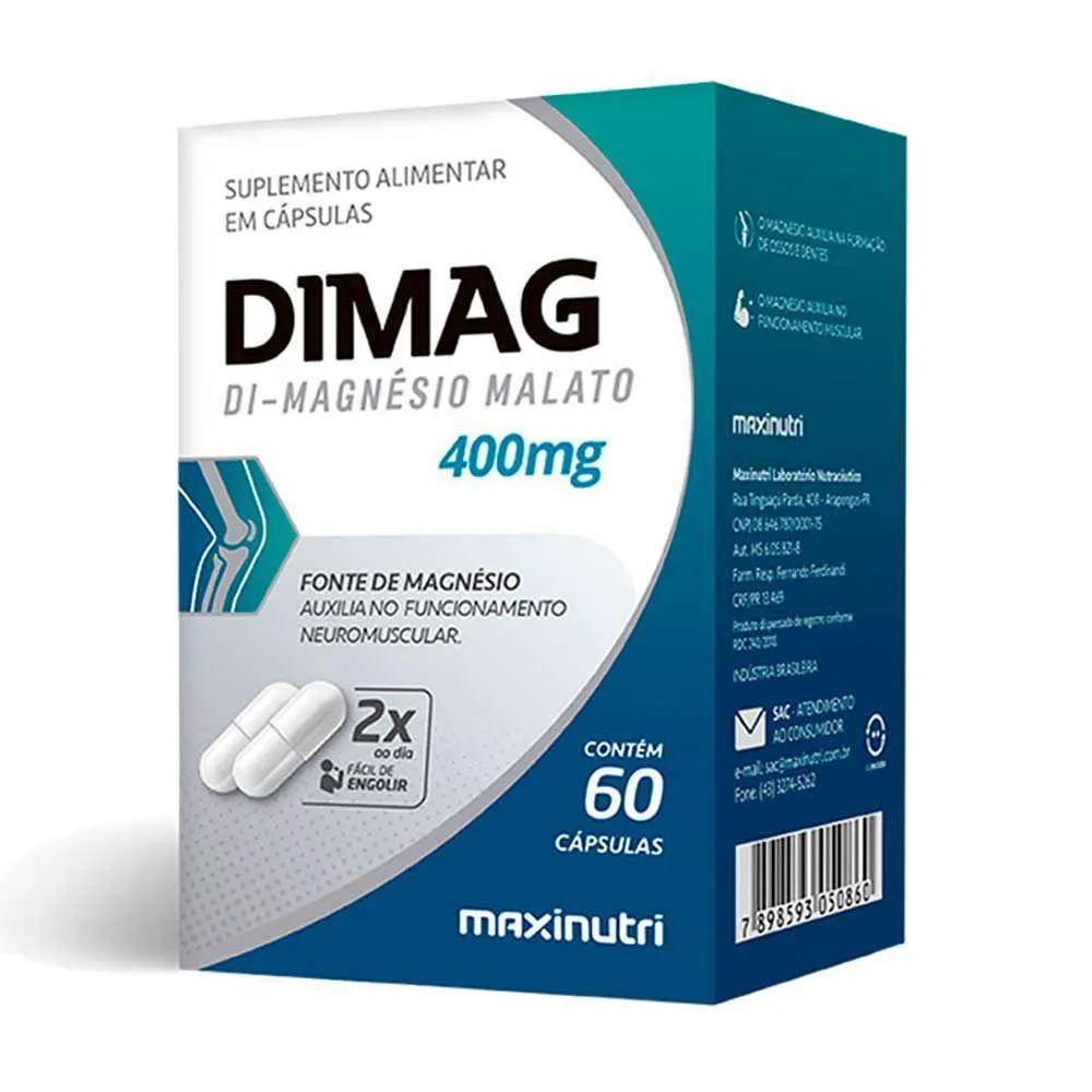 Dimag Dimalato De Magnésio 400mg Maxinutri 60 Cápsulas