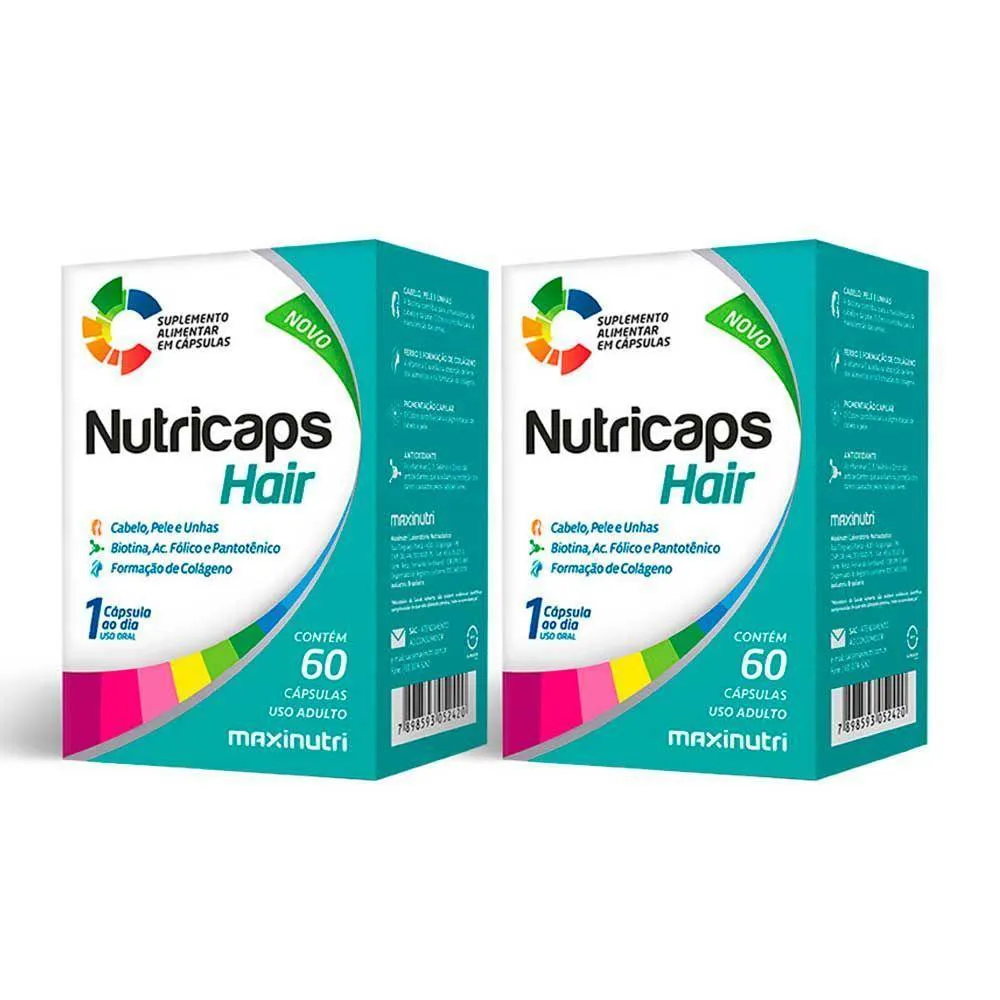 Kit 02 Nutricaps Hair Polivitaminico Maxinutri 60 Capsulas