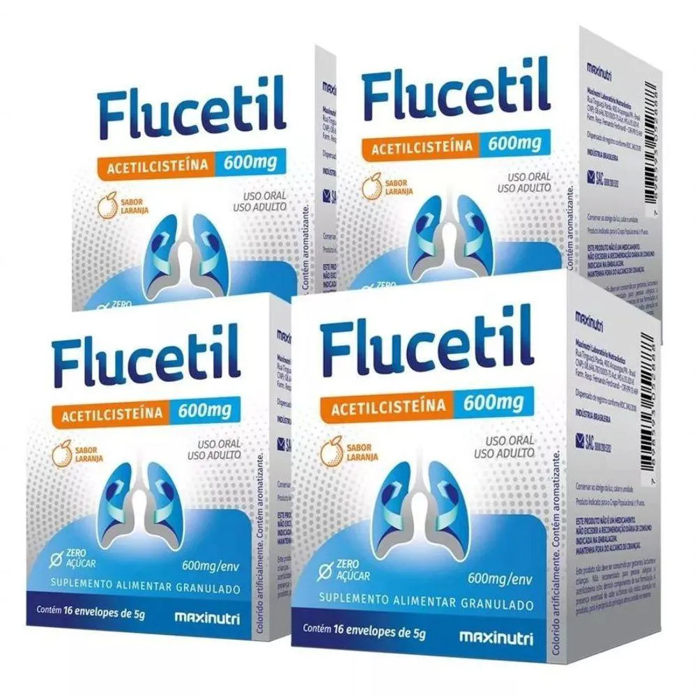 Acetilcisteina Flucetil 600mg Sabor Laranja 16x5un Kit 4