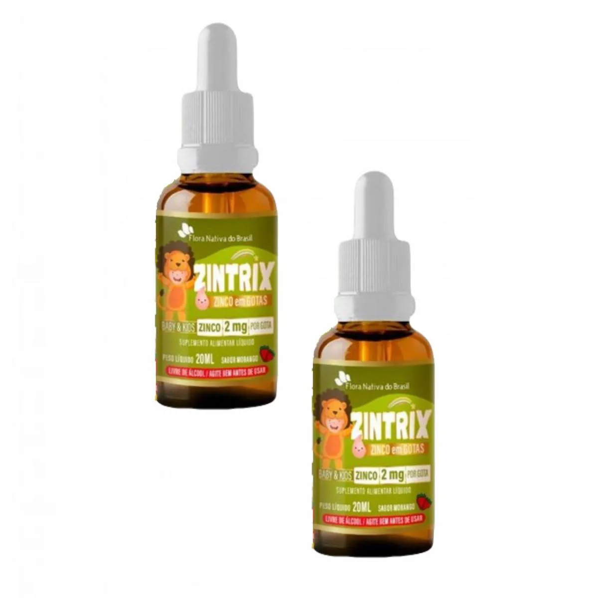 2x Zintrix Zinco Em Gotas Kids- 20ml- Flora Nativa- Morango