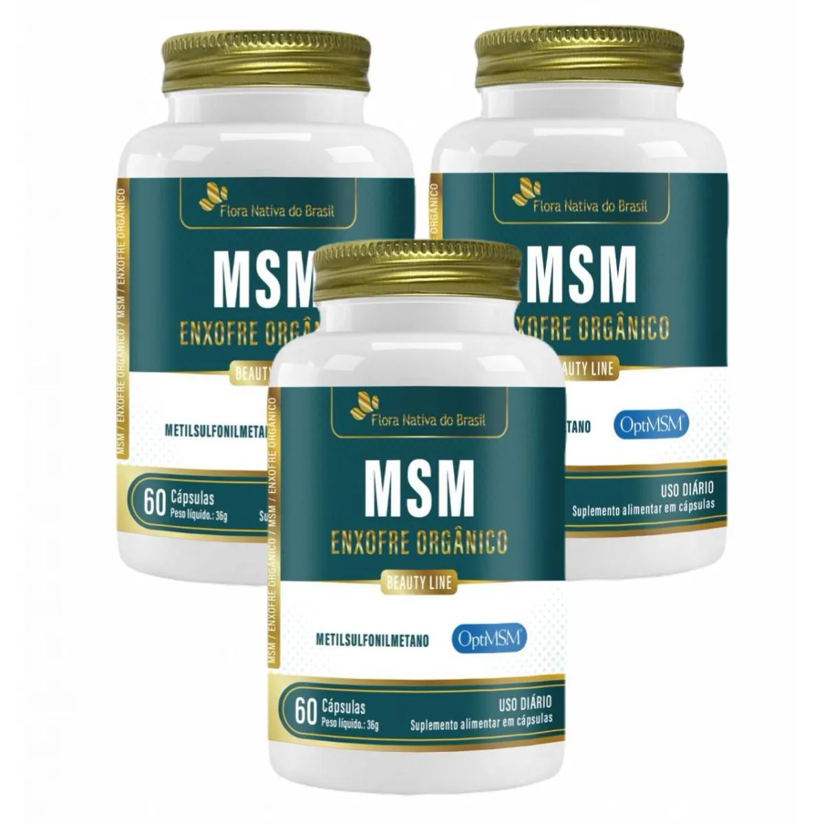 3x MSM Enxofre Orgânico + Vitamina C- 60 Cáps.- Flora Nativa