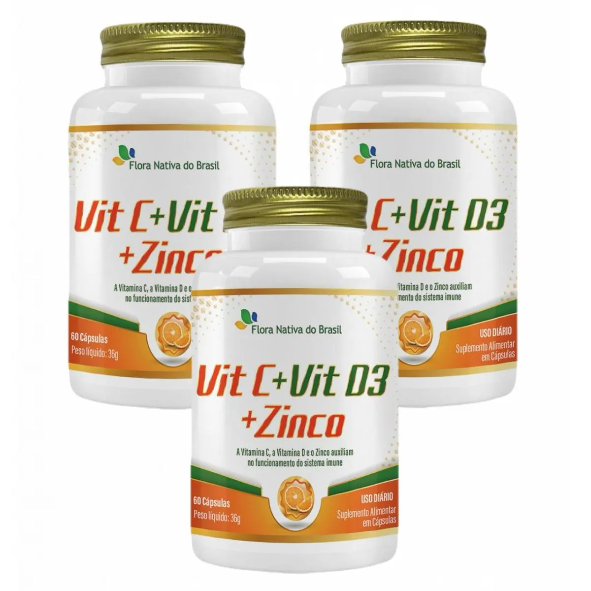 3x Vitamina C- Vitamina D3- Zinco- 60 Cápsulas- Flora Nativa