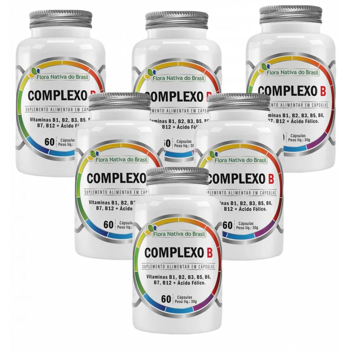 6x Complexo B 500mg + Biotina- 60 cápsulas- Flora Nativa