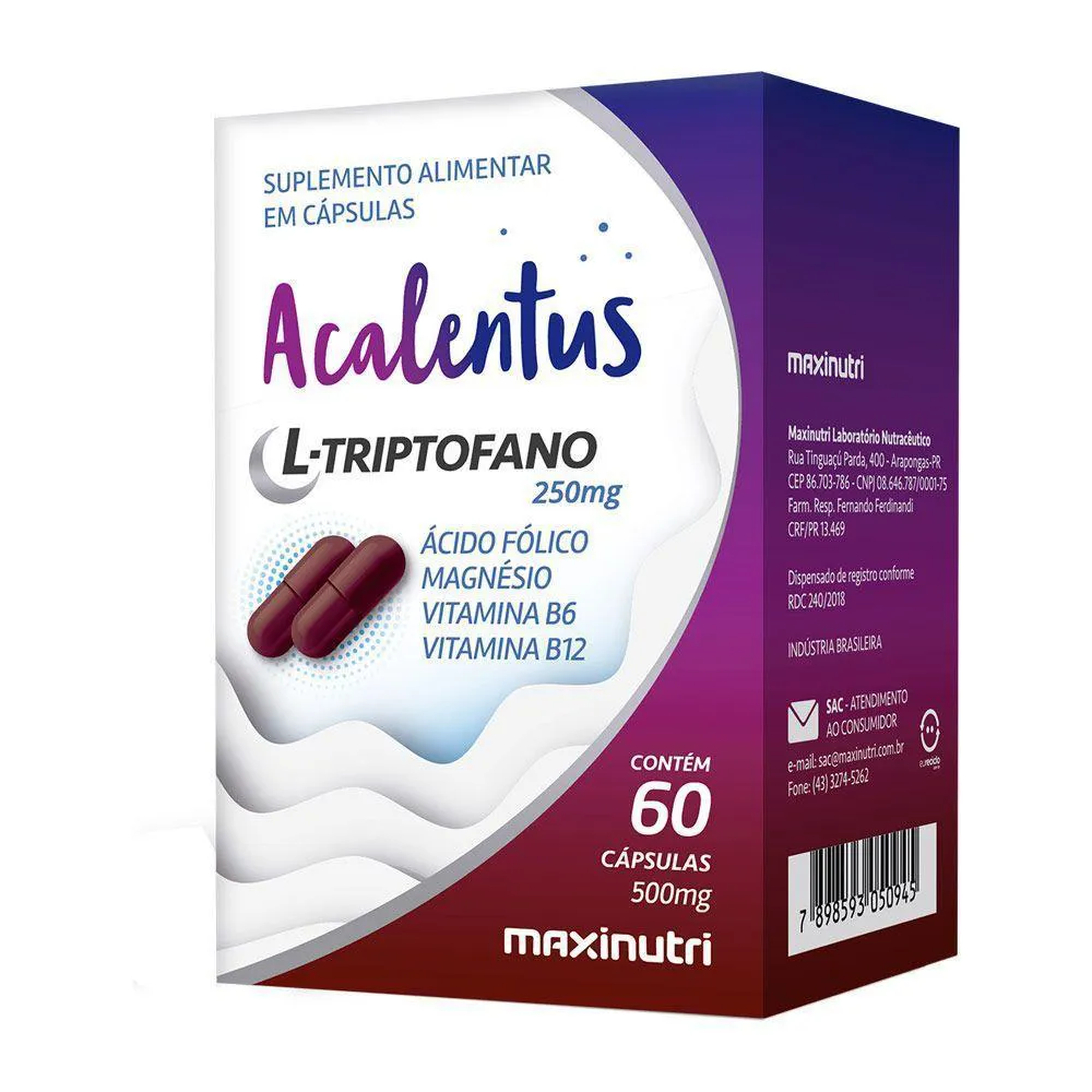 Acalentus L-triptofano 250mg + B12 60 Cápsulas Maxinutri