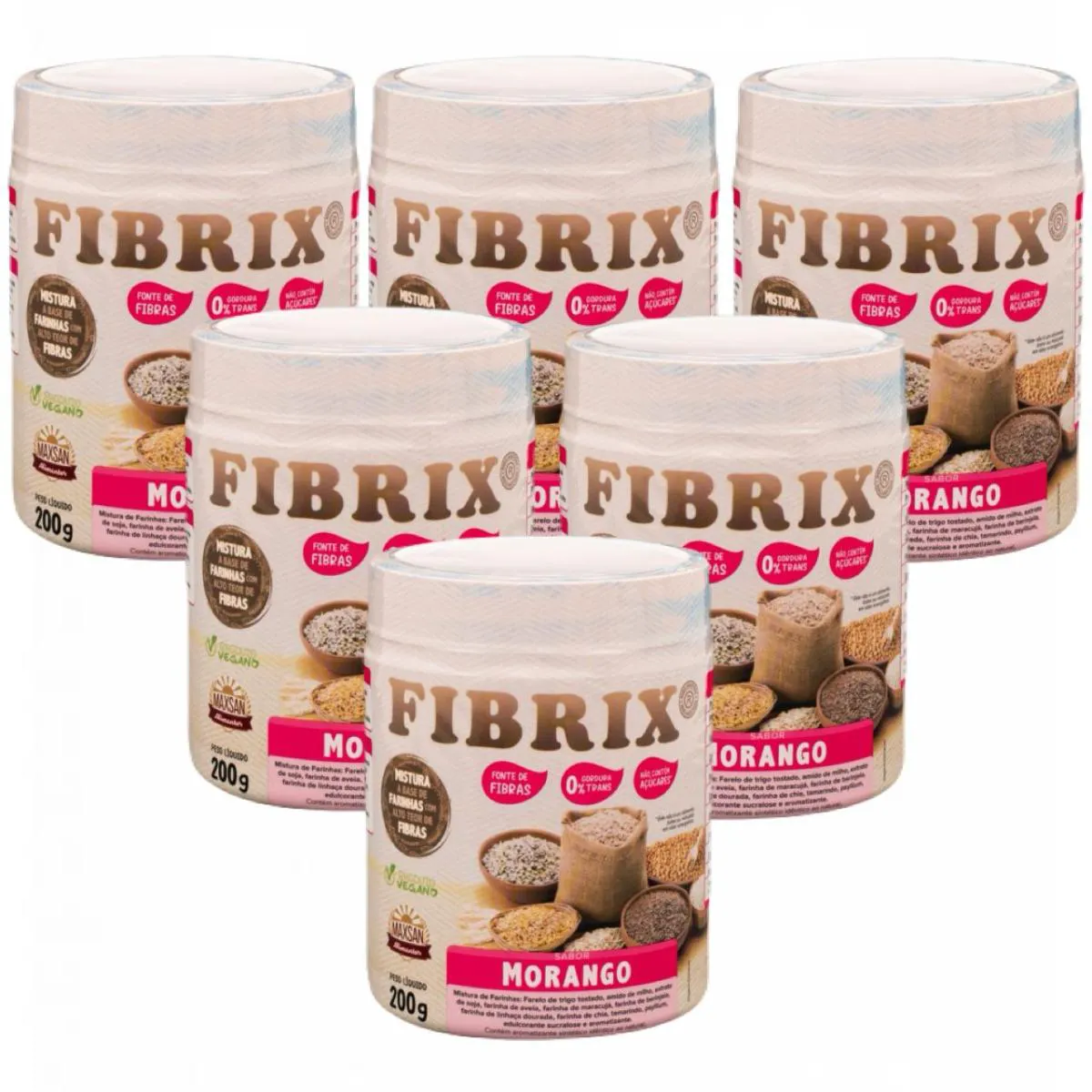 6x Fibrix Morango - Fibras Regulador Intestino- Vegano- 200g