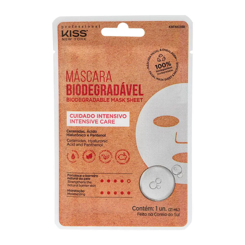 Máscara Facial Biodegradável Cuidado Intensivo - Kiss New York