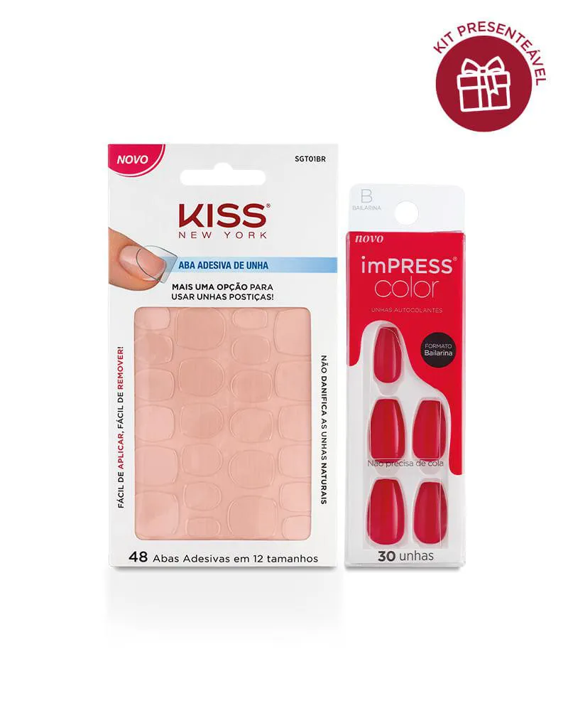 Kit Presente Unha ImPress Color Bailarina Beet Snacks + Aba adesiva - Kiss New York Vermelha