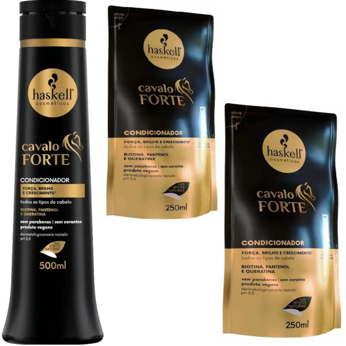 Kit Haskell Cavalo Forte Condicionador 500ML  + 2 Refil Condicionador 250