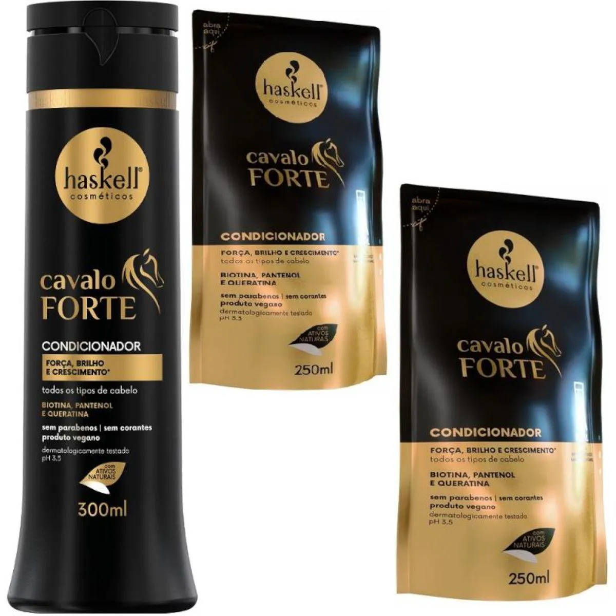 Kit Haskell Cavalo Forte Condicionador 300ML  + 2 Refil Condicionador 250