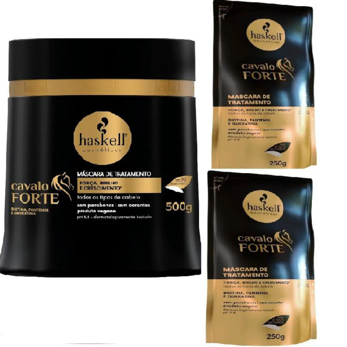 Kit Haskell Cavalo Forte Mascara 500 Ml + 2 Refil Mascara 250 Ml
