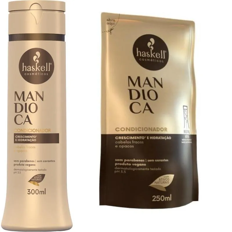 Kit Haskell Mandioca Condicionador 300ML  + 1 Refil Condicionador 250