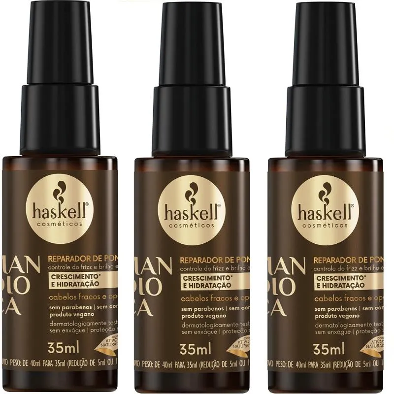 Kit 3 Reparador de Pontas Haskell Mandioca 35ML