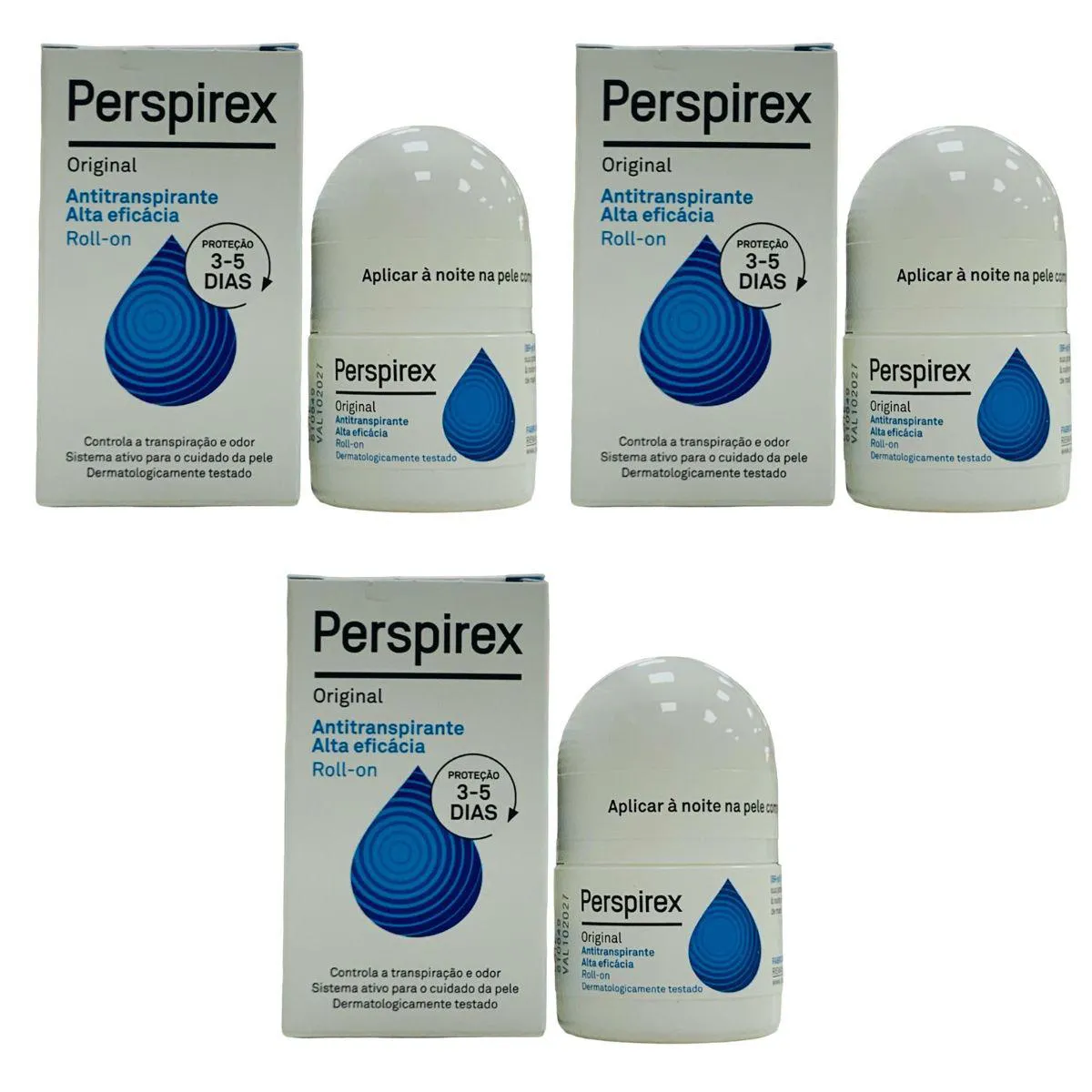 3 caixas Desodorante Antitranspirante Roll-On Perspirex Original 20ml