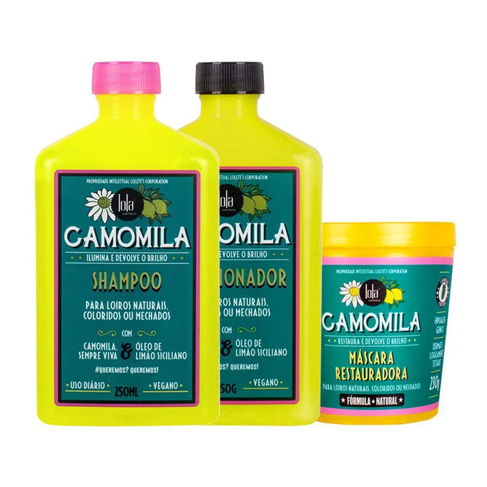 Kit Lola Cosmetics Camomila - Shampoo 250ml + Condicionador 250ml + Máscara 230ml