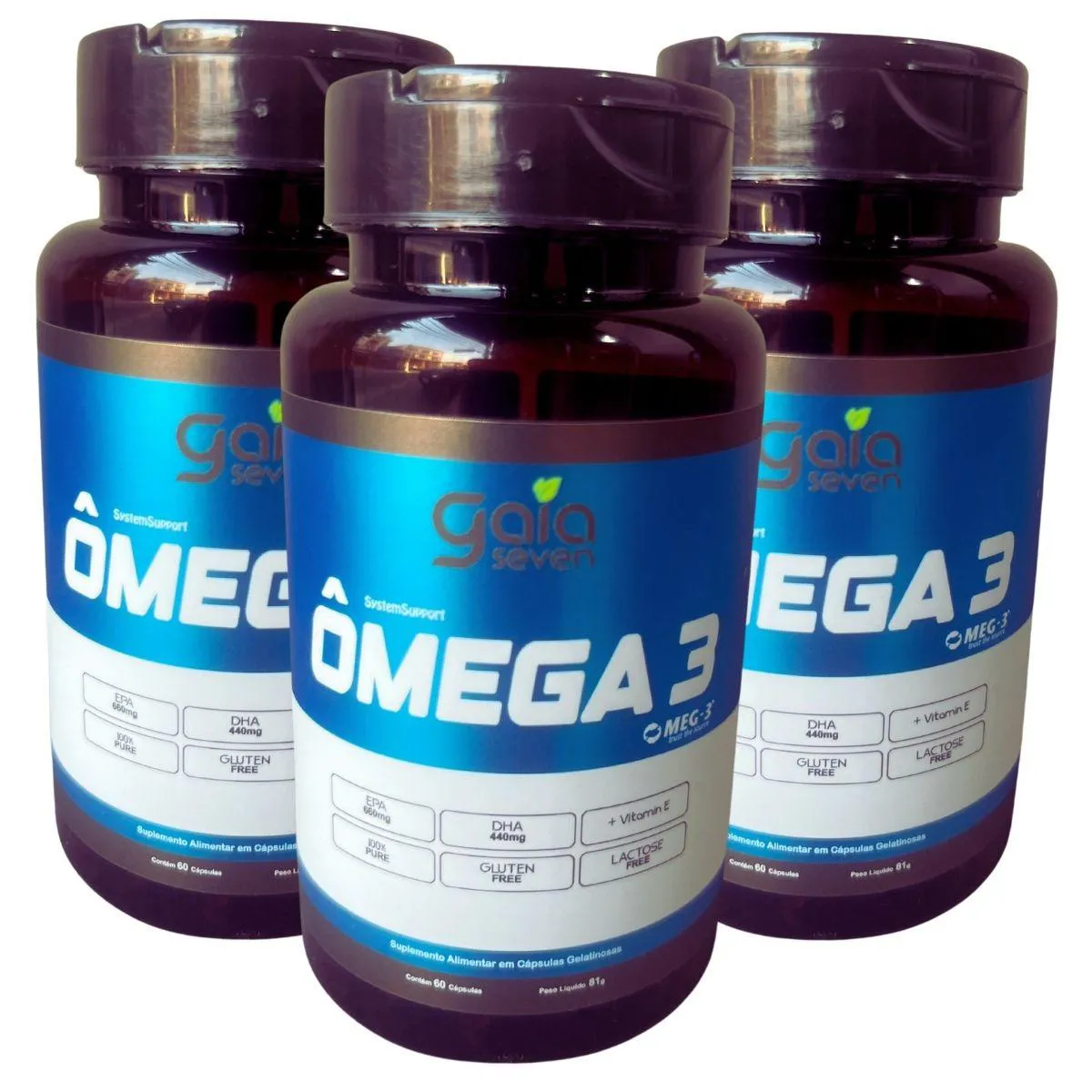 Kit com 3 Ômega 3 EPA660 DHA440 60 Cápsulas Gaia Seven