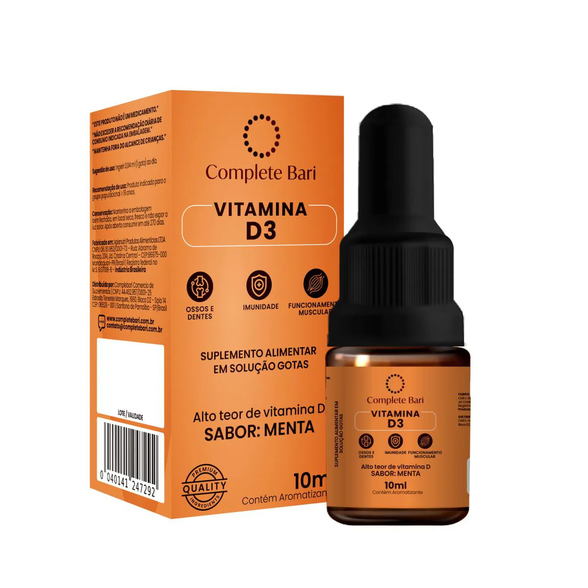 Vitamina D3 Gotas Sabor Menta 10ml Complete Bari