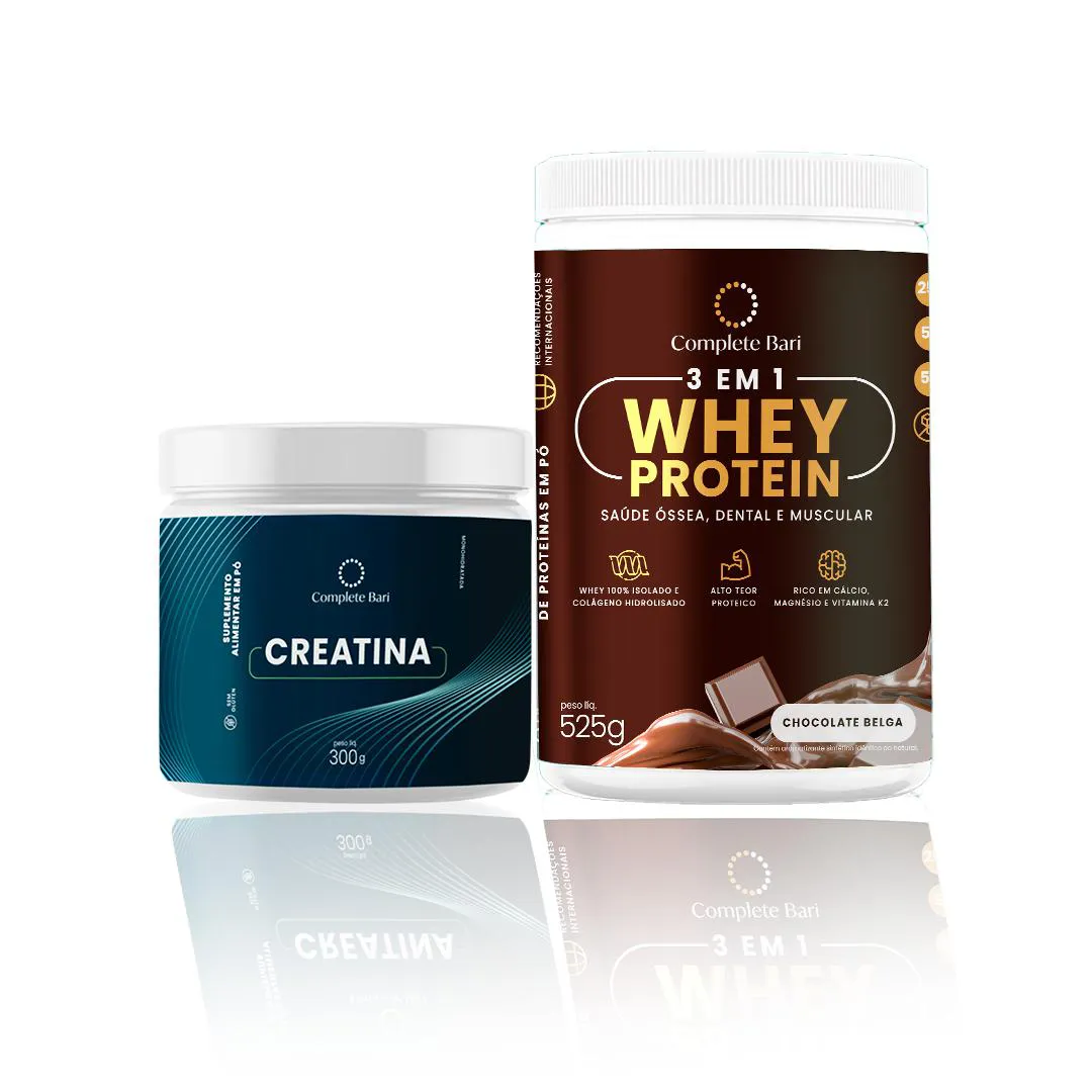 Kit 1 Whey Isolado Chocolate Belga + 1 Creatina Complete Bari