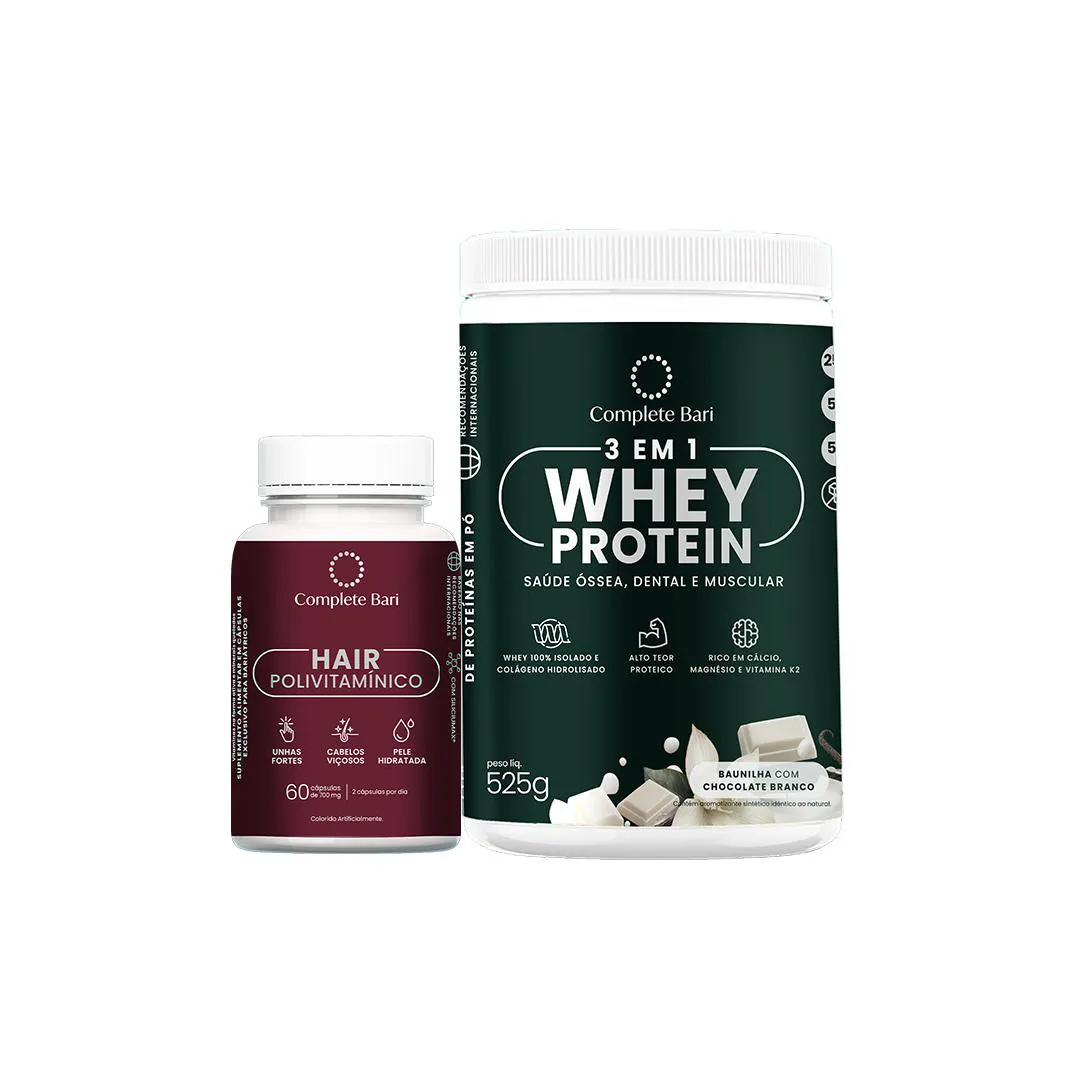 Kit 1 Polivitaminico Cabelos e Unhas + 1 Whey Isolado Baunilha com Chocolate Complete Bari