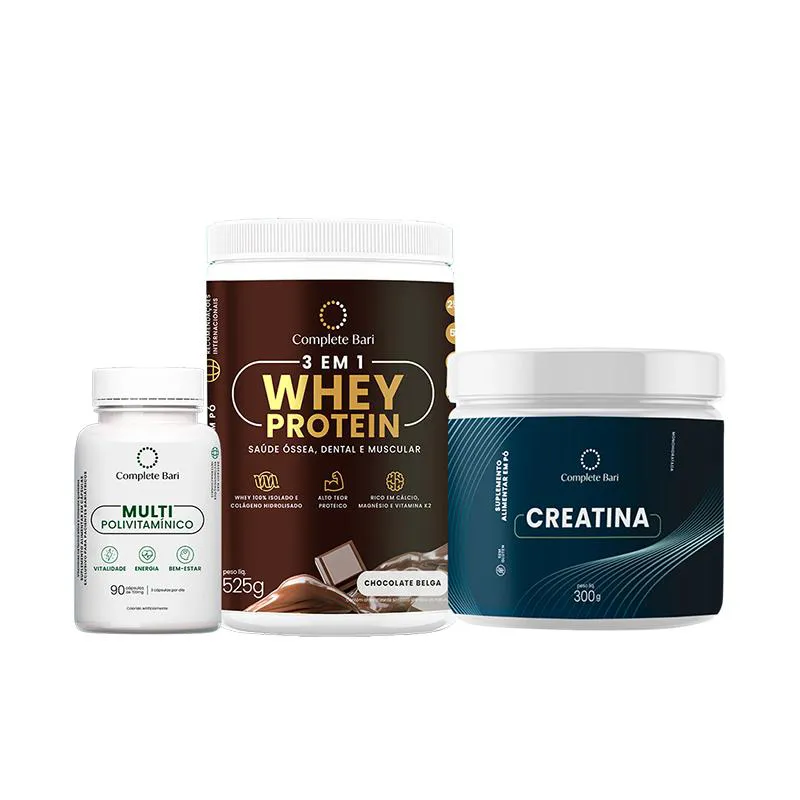 Kit 1 Multi + 1 Whey Isolado Chocolate Belga + 1 Creatina Complete Bari