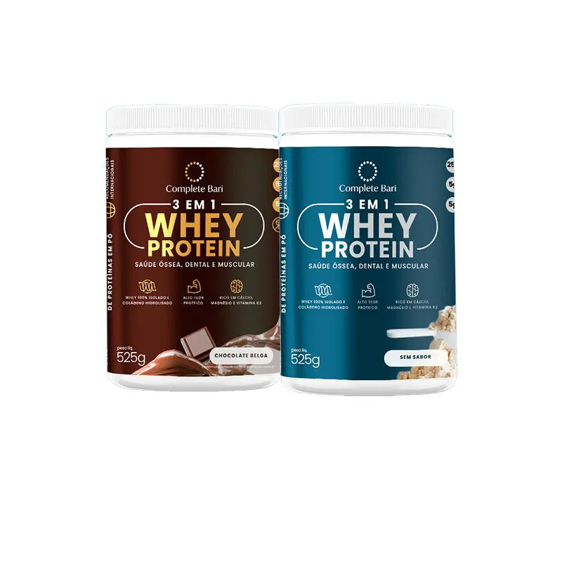 Kit 1 Whey Isolado Chocolate Belga + 1 Whey Isolado Neutro Complete Bari