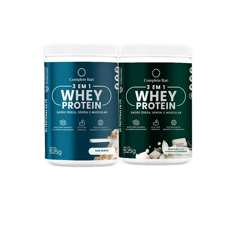 Kit 1 Whey Isolado Chocolate com Baunilha + 1 Whey Isolado Neutro Complete Bari