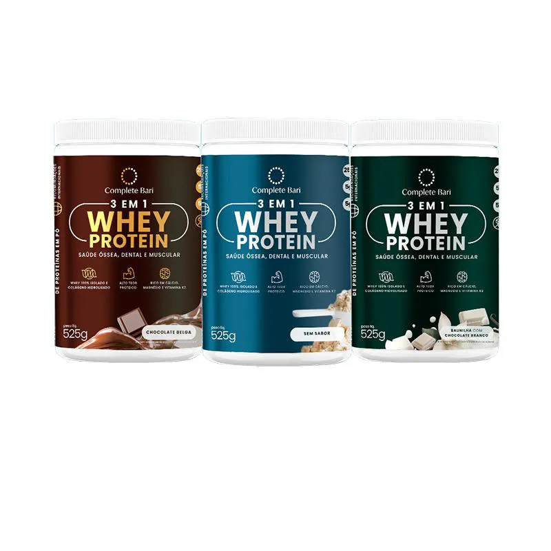 Kit 1 Whey Isolado Chocolate Belga + 1 Whey Isolado  Baunilha com Chocolate + 1 Whey Isolado Neutro Complete BariO que é