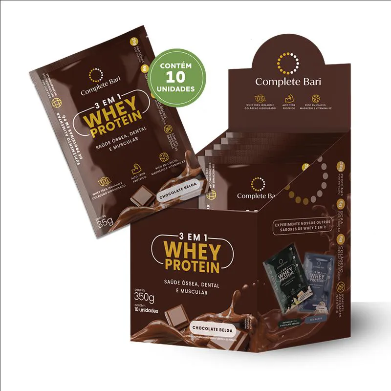 10 Sachês Whey Isolado 3 em 1 Chocolate Belga Complete Bari