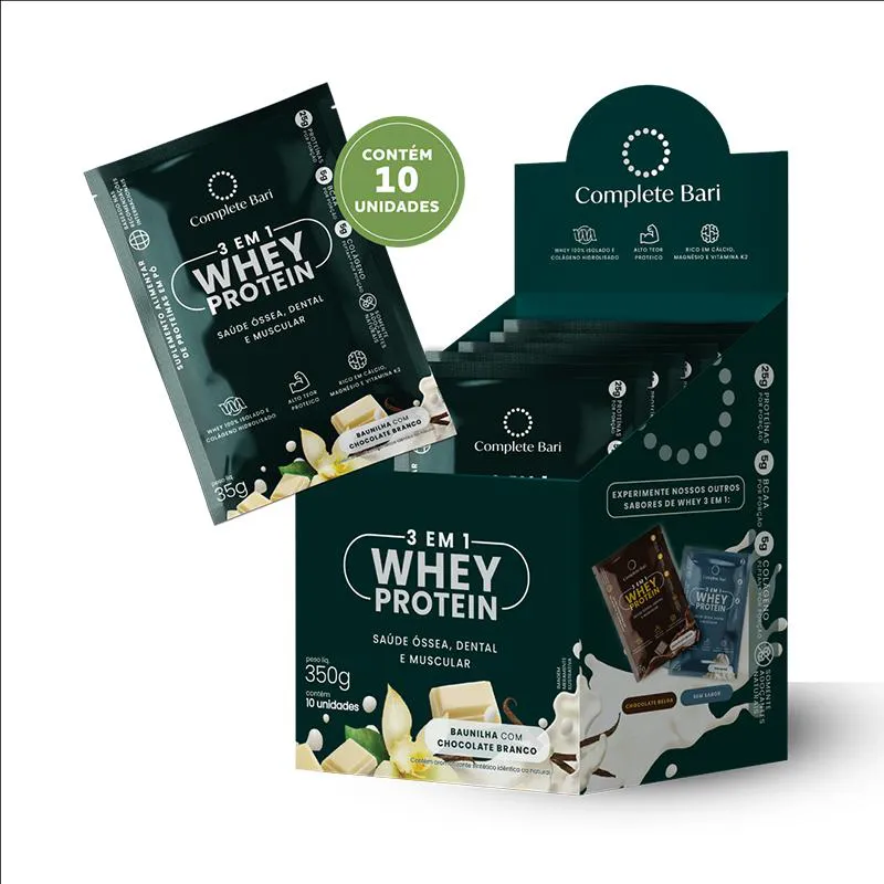 10 Sachês Whey Isolado 3 em 1 Baunilha com Chocolate Complete Bari
