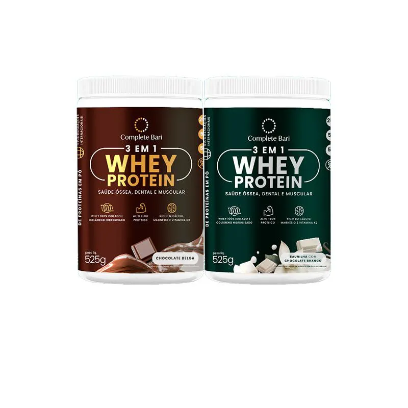Kit 1 Whey Isolado Chocolate Belga + 1 Whey Isolado Baunilha com Chocolate Complete Bari