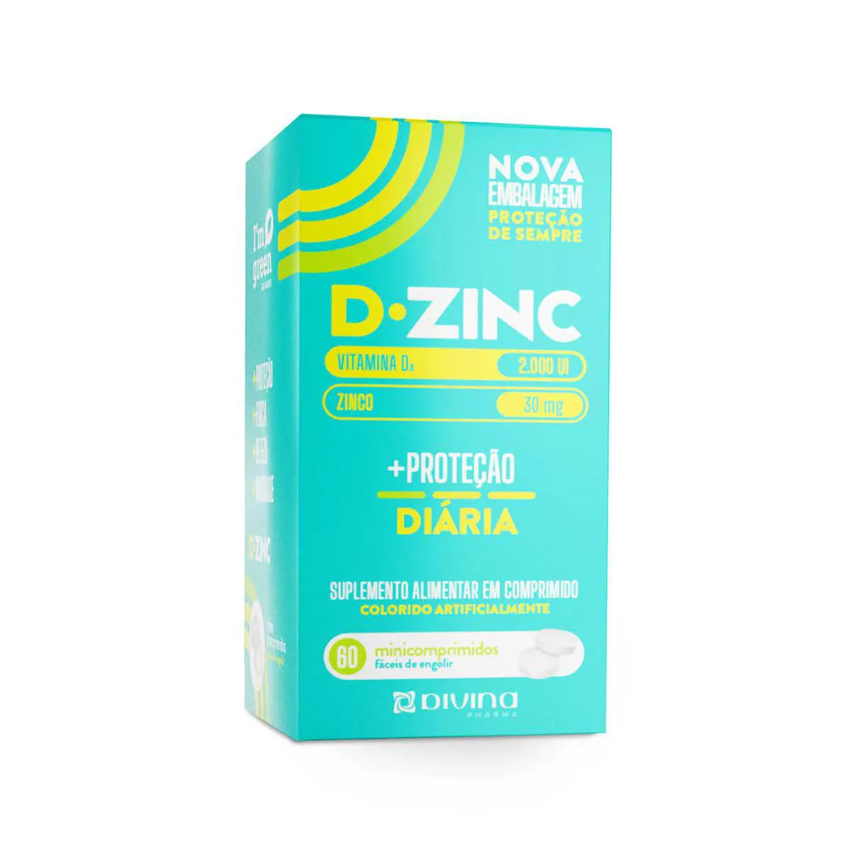 Vitamina D 2000UI + Zinco 30g  D-Zinc 60 comprimidos