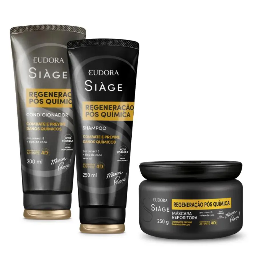 Combo Regeneração Pós Química Siàge Shampoo 250ml + Máscara 250g + Condicionador 200ml - Eudora