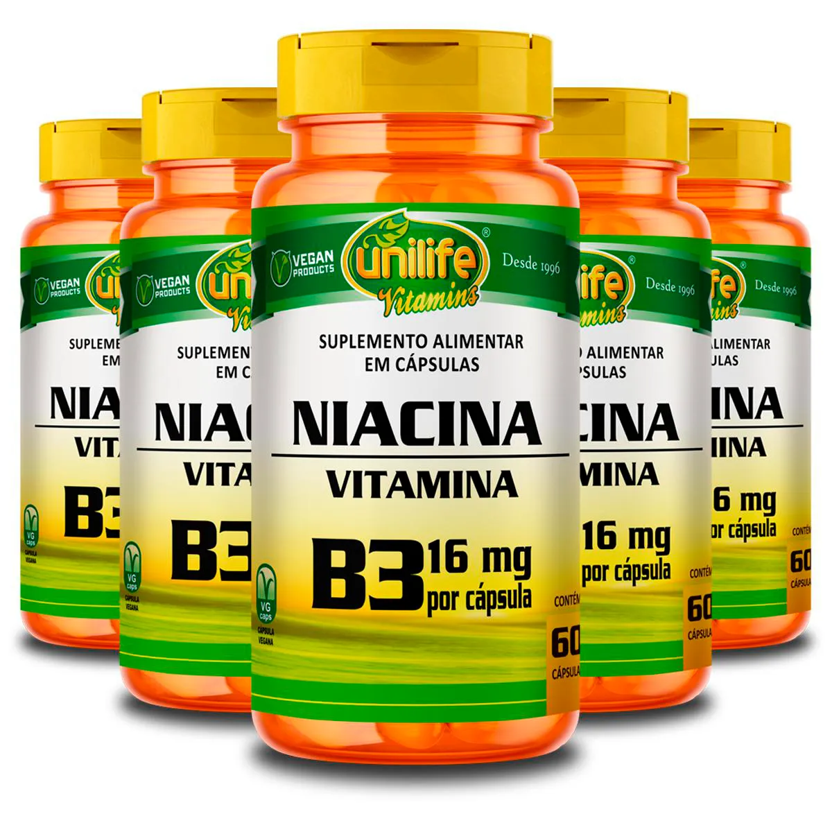 Kit 5 Vitamina B3 Niacina Unilife 60 Cápsulas
