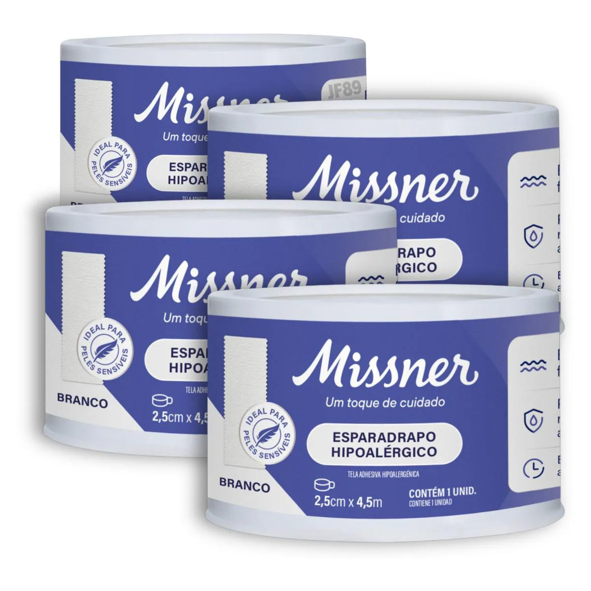 Esparadrapo Impermeável Hipoalérgico Missner 2,5cm X 4,5m - 4 UNIDADES