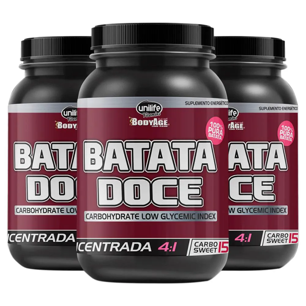 Kit 3 Batata Doce Roxa Farinha Concentrada 4:1 100% Pura Unilife 1kg