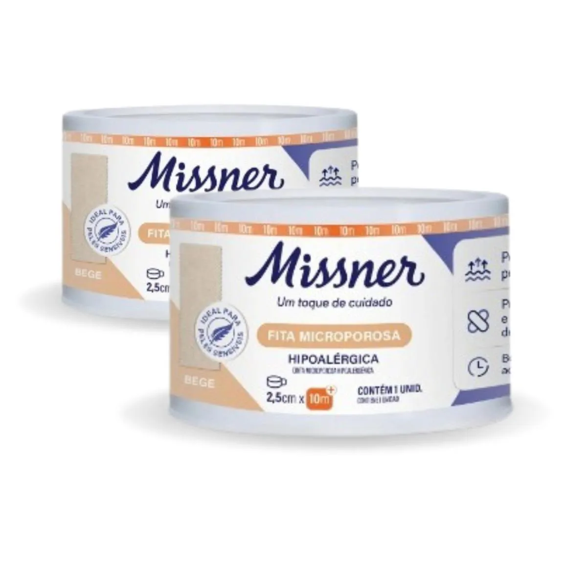 Fita Cirúrgica Micropore Hipoalérgica Bege Missner 2,5cmX10m - 2 UNIDADES