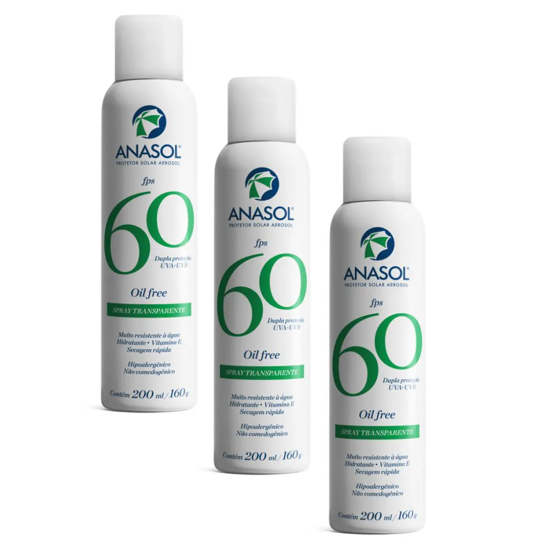 Kit Anasol Protetor Corporal Aerosol Fps 60 3 x  200 ml Toque Seco Vegano